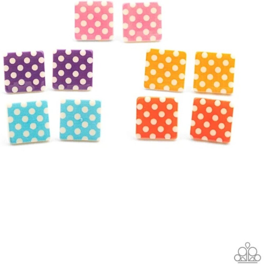 Starlet Shimmer - Polka Dot Square - Post Earrings - Set of 5 - Paparazzi Access